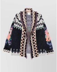 forte_forte - Wool Oversized Geometric Pattern Shawl Collar Long-Sleeve Cardigan - Lyst