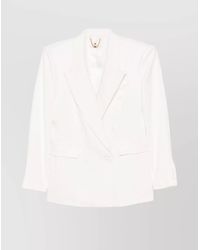Elisabetta Franchi - Linen Blend Double-Breasted Blazer - Lyst