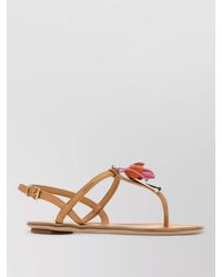 Prada - Leather Thong Sandals Flat Sole Floral Straps - Lyst