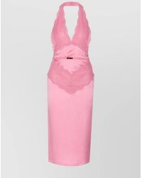 Gucci - Silk Halterneck Lace Sleeveless Midi Dress - Lyst