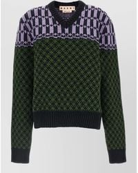 Marni - Geometric Jacquard V-Neck Wool Sweater - Lyst
