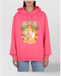 MSGM - Graphic Print Hooded Sweatshirt With Ribbed Design - Lyst