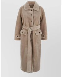 Urbancode - Long Faux Fur Coat Belted Waist - Lyst