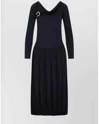 Lanvin - Long-Sleeve Draped Midi Dress - Lyst