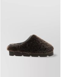 Brunello Cucinelli - Round Toe Faux Fur Flat Sole Sandals - Lyst