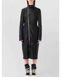Rick Owens - Leather High-Neck Asymmetric-Zip Long-Sleeve Coat - Lyst