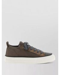 Brunello Cucinelli - Leather And Cotton Knit Low-Top Sneakers - Lyst