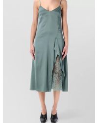 Acne Studios - Satin V-Neck Lace-Slit Midi Dress - Lyst