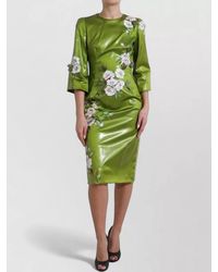 Dolce & Gabbana - Silk Floral-Embellished Sheath Midi Dress - Lyst