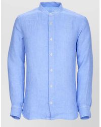 120% Lino - Linen Shirt Mandarin Collar Long Sleeves - Lyst