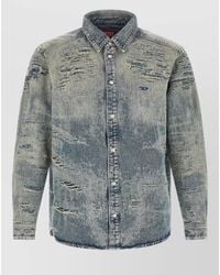 DIESEL - Denim Distressed Long-Sleeve Shirt - Lyst