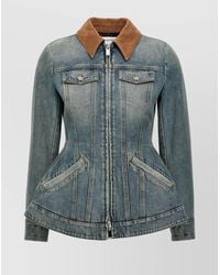 McQueen - Denim Jacket With Long Sleeves And Pockets - Lyst
