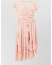 Lardini - Acetate V-Neck Short-Sleeve Asymmetric Ruffled Wrap Midi Dress - Lyst