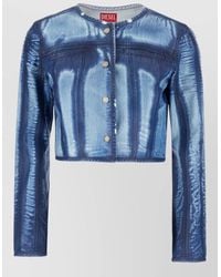 DIESEL - Cropped Lyocell Jacket Long Sleeves Denim Texture - Lyst