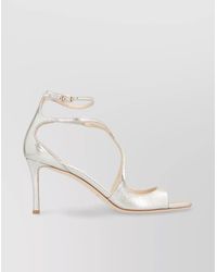Jimmy Choo - Leather Sandals With Metallic Finish And Stiletto Heel - Lyst