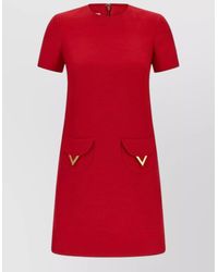 Valentino - Virgin Wool And Silk Short-Sleeve Knee-Length Dress - Lyst