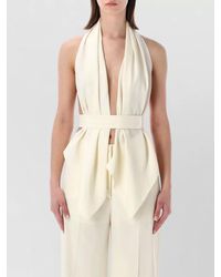 Alberta Ferretti - Belted Halterneck Top Draped Front Open Back - Lyst