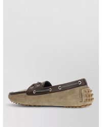 Brunello Cucinelli - Suede Loafers Contrast Trim Metal Eyelets - Lyst