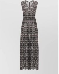 D.exterior - Knit Jumpsuit Geometric Pattern Lurex Belt - Lyst