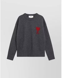 Ami Paris - Crew Neck Long Sleeve Sweater With Ribbed Edges - Lyst
