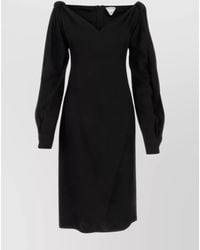 Bottega Veneta - Viscose V-Neck Long-Sleeve Midi Dress - Lyst