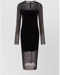 Givenchy - Monogram Flocked Tulle Long-Sleeve Midi Dress - Lyst