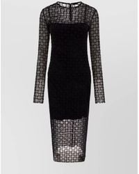 Givenchy - Monogram Flocked Tulle Long-Sleeve Midi Dress - Lyst
