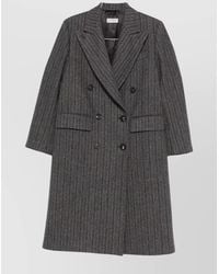 Alberto Biani - Wool Striped Double-Breasted Coat - Lyst