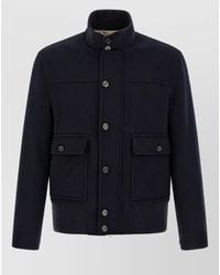 Lardini - Cashmere Wool Ribbed High Neck Single Breasted Coat - Lyst