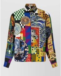 Versace - Silk Medusa Collage Print Long-Sleeve Shirt - Lyst