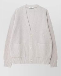 Lardini - Wool Cashmere Ribbed V-Neck Cardigan - Lyst