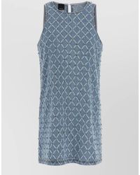 Pinko - Cotton Denim Crystal-Embellished Sleeveless Mini Dress - Lyst