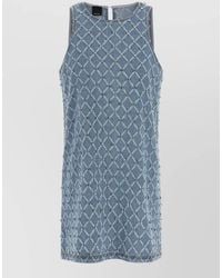 Pinko - Cotton Denim Crystal-Embellished Sleeveless Mini Dress - Lyst