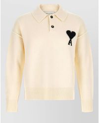 Ami Paris - Wool Logo-Intarsia Polo Jumper - Lyst