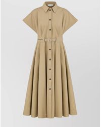 Dior - Waist Belted Flared Skirt Short Sleeves Dress - Lyst