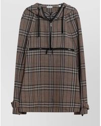 Burberry - Silk Blend Half Zip Jacket With Check Pattern - Lyst