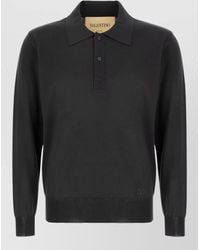 Valentino Garavani - Wool Polo Shirt Ribbed Cuffs Hem - Lyst