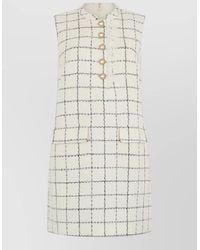 Self-Portrait - Sleeveless Check Mini Dress Button Detail - Lyst