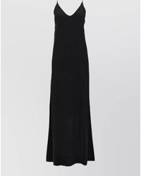 Nude - Long Dress V Neckline Spaghetti Straps Slits - Lyst
