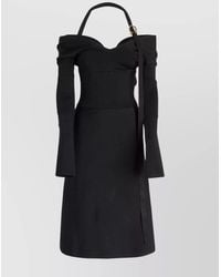 Ferragamo - Viscose Off-Shoulder Long-Sleeve Flared Midi Dress - Lyst
