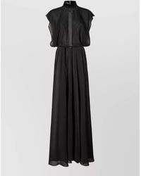Fendi - Silk Lace Trim High Neck Cap Sleeve Maxi Dress - Lyst