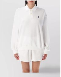 Polo Ralph Lauren - Ribbed Relaxed-Fit Long-Sleeve Polo Top - Lyst