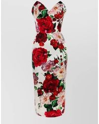 Dolce & Gabbana - Strapless Satin Midi Dress Floral Print - Lyst