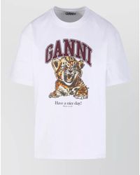Ganni - Organic Cotton Beaded Graphic Short-Sleeve T-Shirt - Lyst