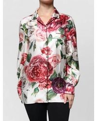 Dolce & Gabbana - Peony Silk Long Sleeves Collared Blouse Top - Lyst