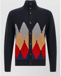 Ballantyne - Cashmere Ribbed High-Neck Diamond-Intarsia Cardigan - Lyst