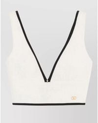 Valentino Garavani - Canestrello Cotton Tweed V Neck Top - Lyst