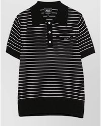 A.P.C. - Striped Cotton Ribbed Polo Shirt - Lyst