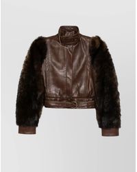 Chloé - Leather Jacket Faux-Fur Detailing - Lyst
