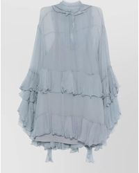 Chloé - Silk Ruffled Tiered Long-Sleeve Mini Dress - Lyst